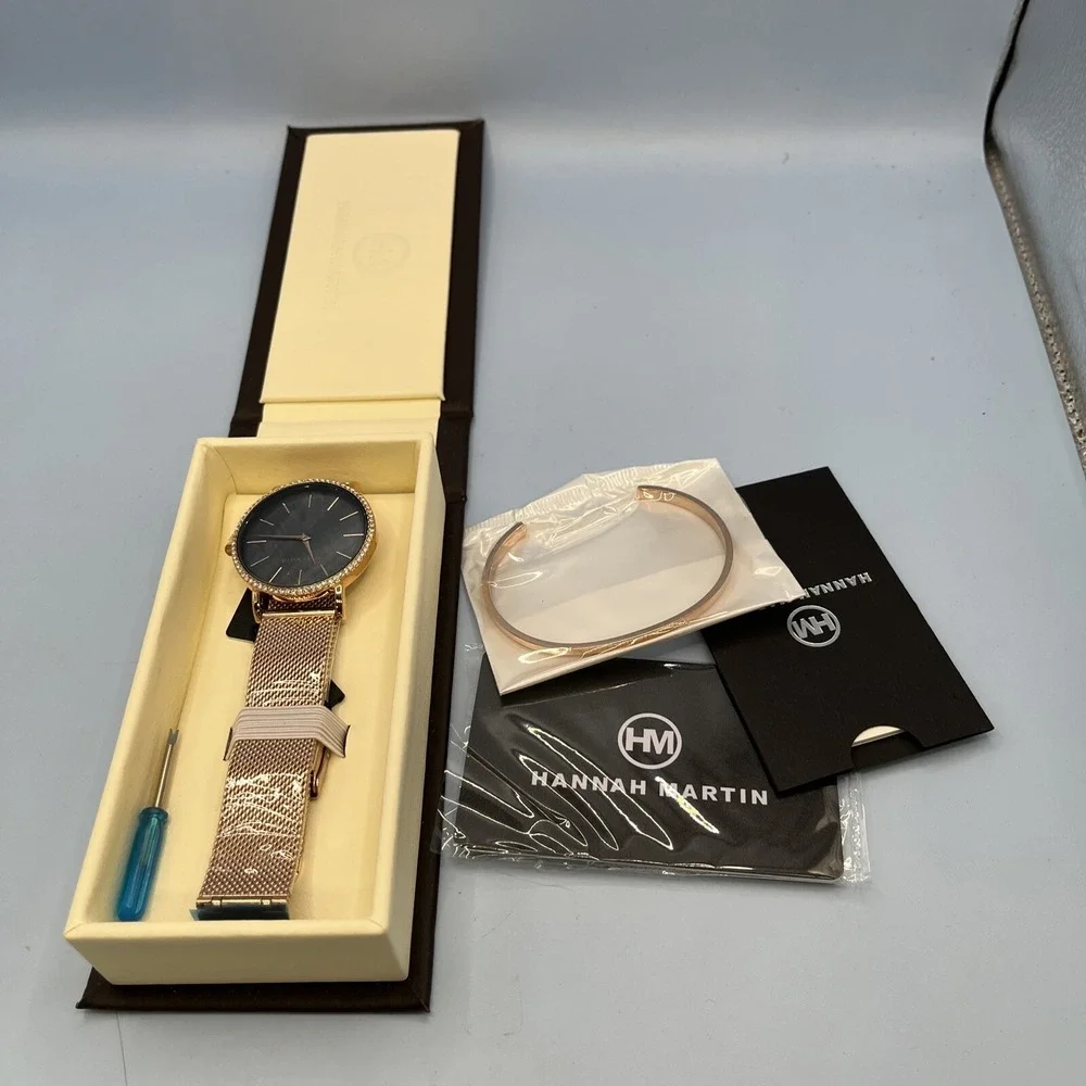 Hannah Martin Mesh Band Quartz Rhinestone Roman Numeral Dial Women's Wrist Watch